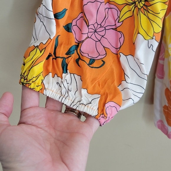 NWT Emily Wonder | Orange Yellow Pink Floral Wide Neck Blouse Size 1X - Picture 4 of 7